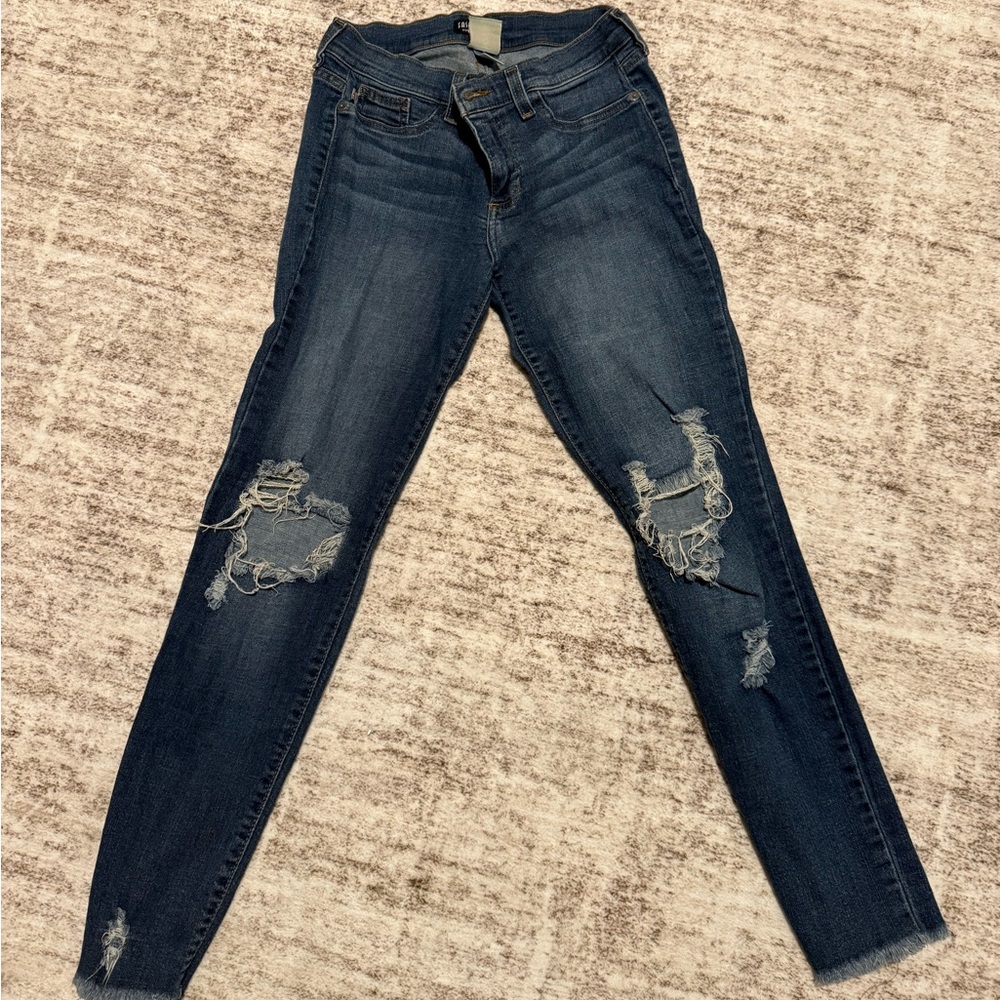 Fashion Nova Dark Blue Distressed Skinny Jeans